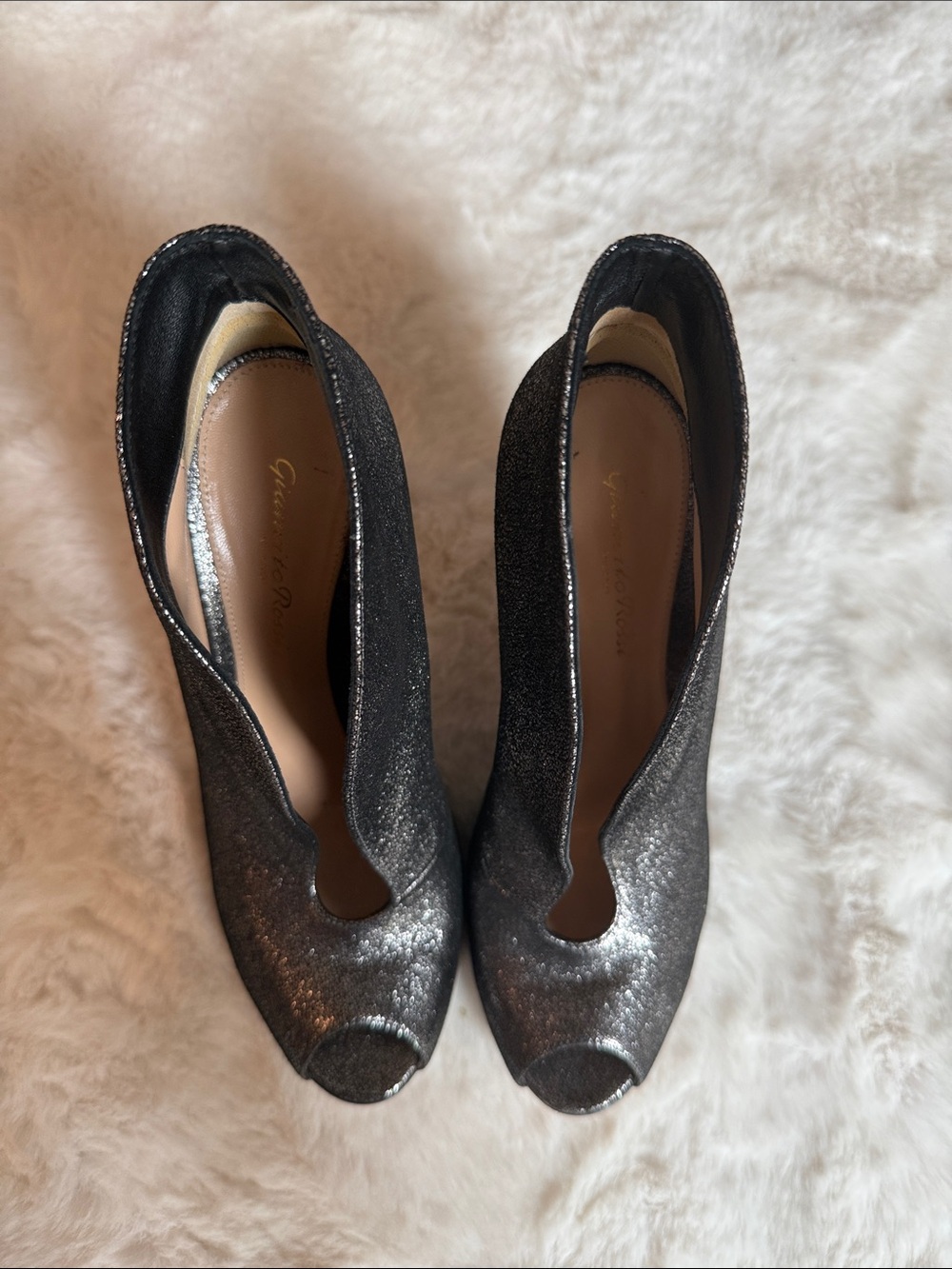 Gianvito Rossi Metallic Black Peep-Toe Heels